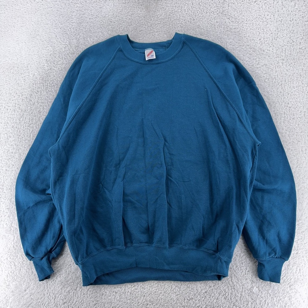 Vintage Jerzees Blank‎ Blue Crewneck Sweatshirt Mens 2XL Made USA Pullover 90s